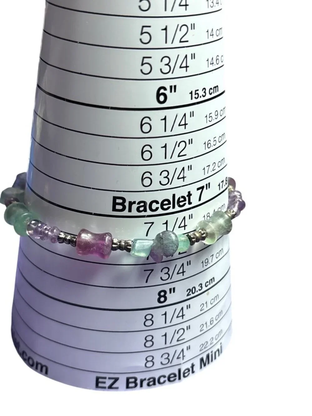 Green Purple Clear Glass Beaded Bracelet Silvertone 7.25 inches Long